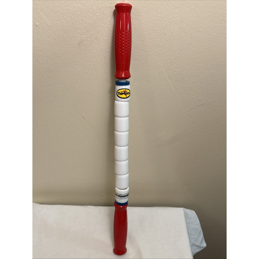 The Stick Original Travel Massage Stick Rolling Flexible Massager Red White 18in